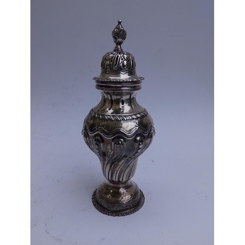 102 - A late Victorian rococo revival style silver sugar caster - EH, London  1893,  8