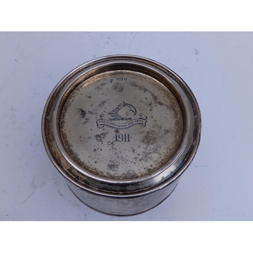 105 - An Edwardian silver presentation tin , the lid engraved with the crest of the Rawlins family - 'Nec ... 