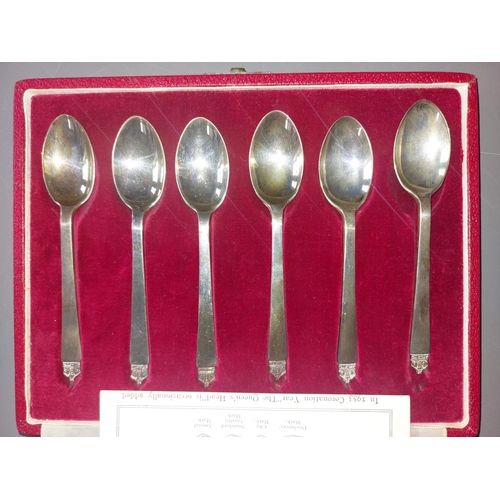 98 - A cased set of six 1953 Coronation 'British Hall Marks' silver teaspoons.