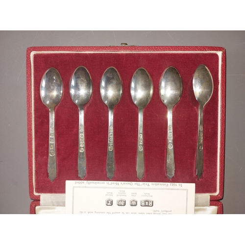 98 - A cased set of six 1953 Coronation 'British Hall Marks' silver teaspoons.