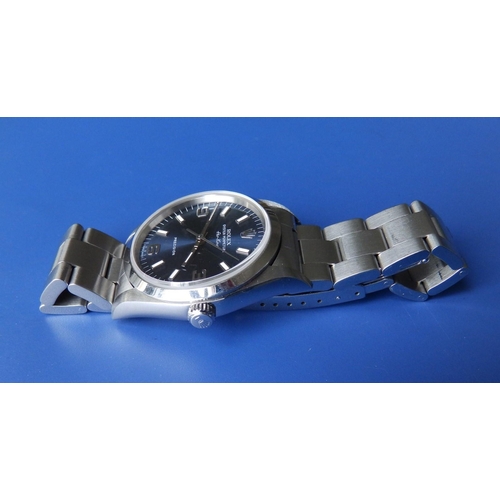 123 - A  1996 gent's stainless steel Rolex Air King Oyster Perpetual Precision wrist watch with blue dial,... 