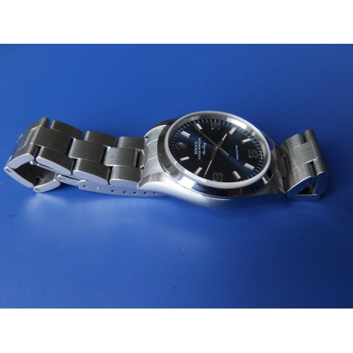 123 - A  1996 gent's stainless steel Rolex Air King Oyster Perpetual Precision wrist watch with blue dial,... 