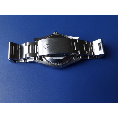 123 - A  1996 gent's stainless steel Rolex Air King Oyster Perpetual Precision wrist watch with blue dial,... 