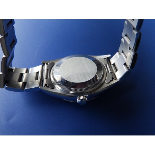 123 - A  1996 gent's stainless steel Rolex Air King Oyster Perpetual Precision wrist watch with blue dial,... 