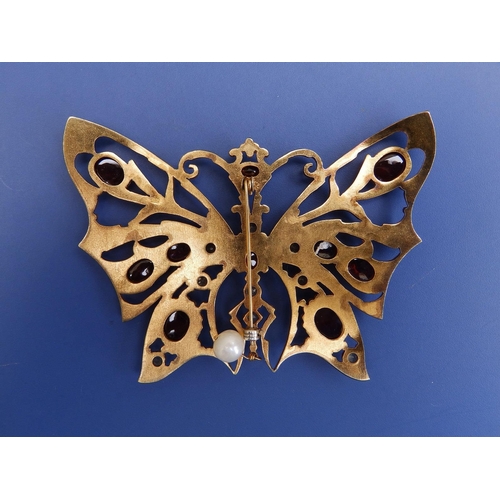 172 - A large pearl, enamelled & gem set gilt metal butterfly brooch - DPP, in Butler & Wilson box, 3.3