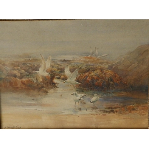 10 - Harry Edmunds Crute (1888-1975) - watercolour - Seagulls 'At Low Tide', signed & inscribed verso.