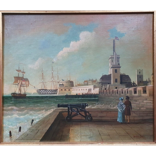 10a - Brian Coole (British/American 1939-2022) - oil on canvas - A historical view of Portsmouth Harbour w... 