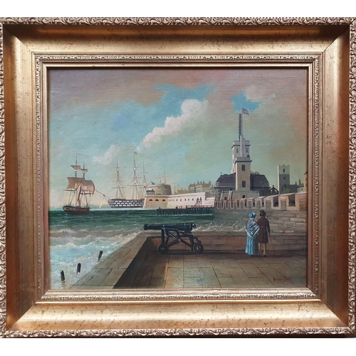 10a - Brian Coole (British/American 1939-2022) - oil on canvas - A historical view of Portsmouth Harbour w... 