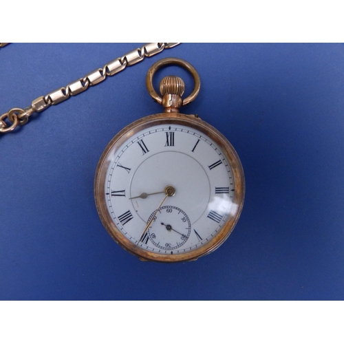 134 - A 14ct gold open faced pocket watch, case diameter 39mm with 16