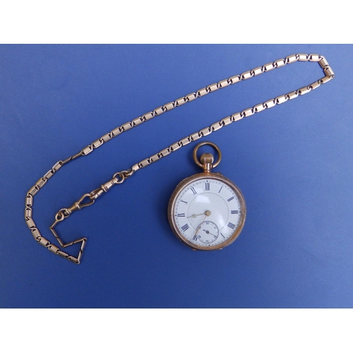 134 - A 14ct gold open faced pocket watch, case diameter 39mm with 16