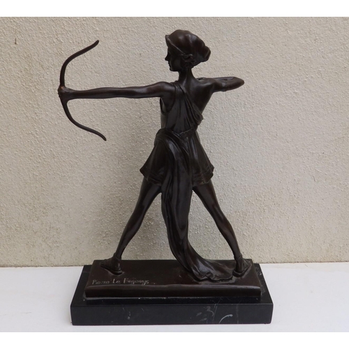 87c - A bronzed metal art deco figure of Diana the Huntress by Pierre Le Fagueys, 14