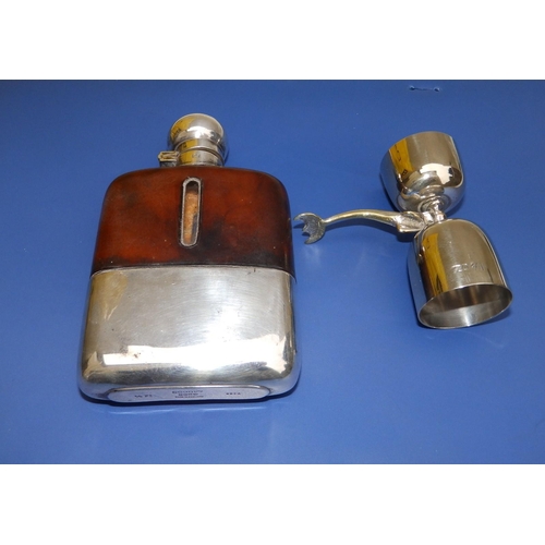 90a - An EPBM Dixon & Son hip flask and a double-ended tod measure. (2)