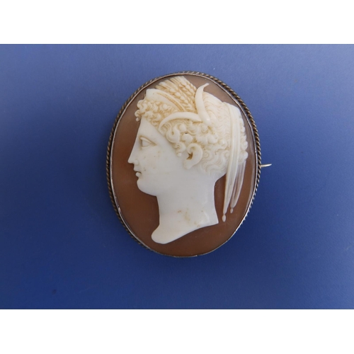 170 - A 19thC silver mounted oval cameo brooch - classical male portrait, 1.75