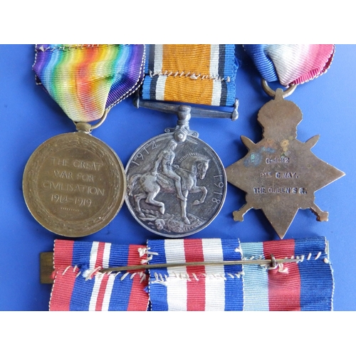 90a - A WWI medal trio awarded to G 1012 Cpl. C. May, The Queen's R. together with a WWII medal trio award... 