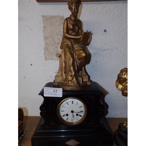 12 - VIC. MARBLEISED SLATE MANTEL CLOCK