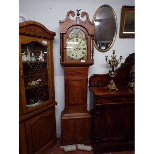 311 - 19th C. MOONPHASE GRANDFATHER CLOCK OAK CASED BY ? SWANSEA