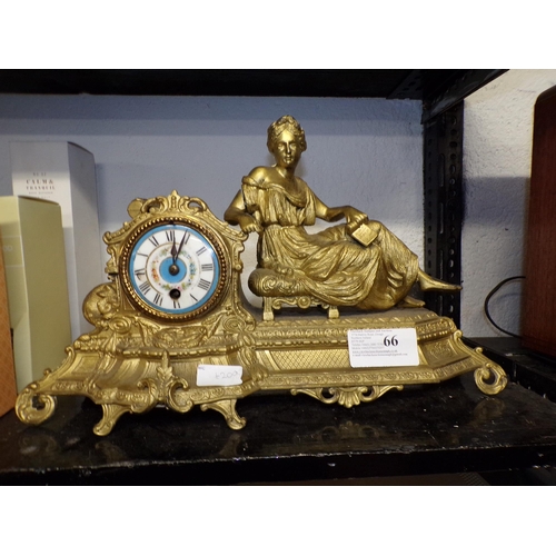 66 - 19th C. MANTEL CLOCK GILT METAL CLASSICAL FIGURE