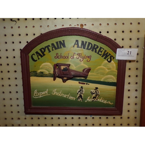 21 - CAPTAIN ANDREWS FLYING SCHOOL WOODEN ADVERT