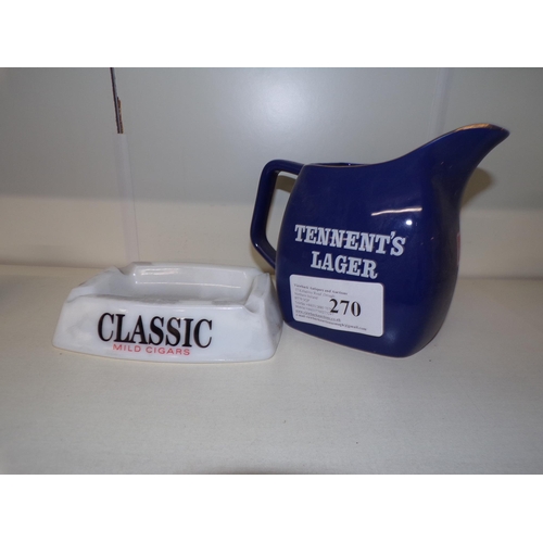 270 - WADE TENNENTS LAGER PUB JUG & CLASSIC CIGAR ASH TRAY