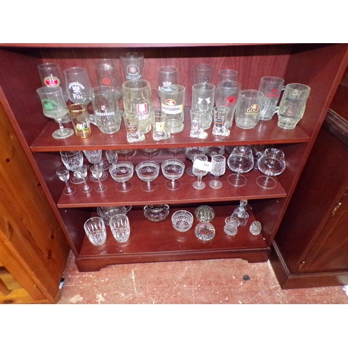 311 - 3 SHELVES OF ADVERTISING & OTHER GLASSWARE