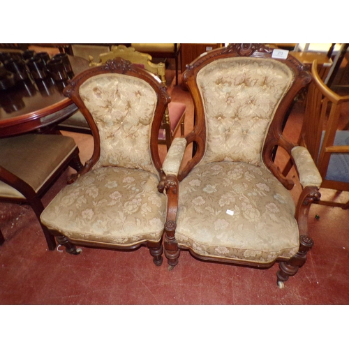 372 - MID VICTORIAN HI'S & HER'S FIRESIDE CHAIRS