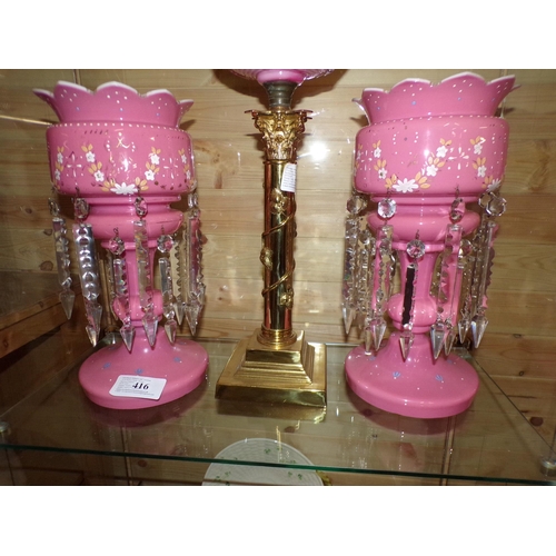 416 - PAIR OF VICTORIAN PINK LUSTRES