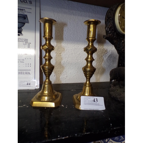 43 - PAIR VICTORIAN BRASS CANDLESTICKS No.1