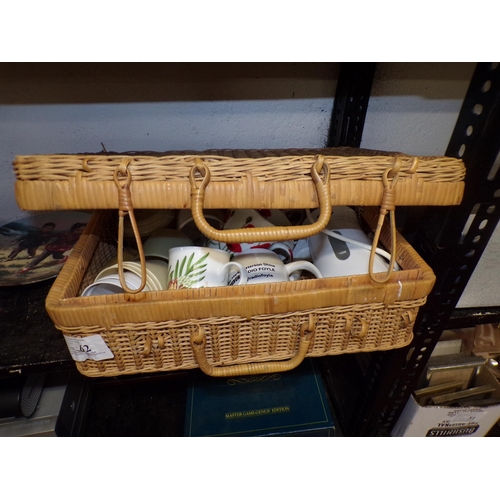 62 - WICKER PICNIC BASKET & CONTENTS