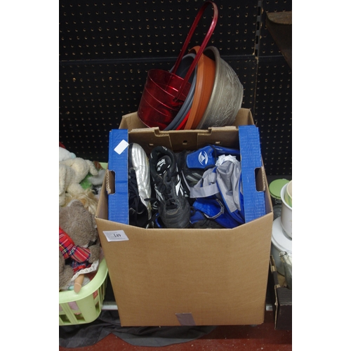 149 - LARGE BOX - TRAINERS, HAIR STRAIGHTENERS* & HAND BASKET