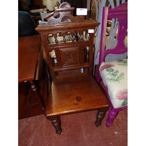 503 - ANTIQUE OAK HALL CHAIR