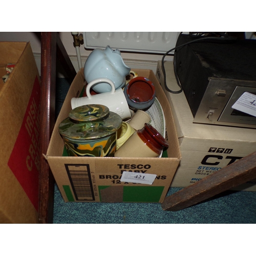 421 - BOX - MISC. STONEWARE ETC.