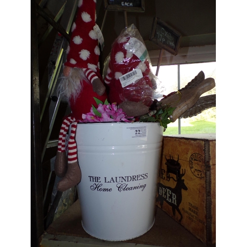 22 - ENAMEL BUCKET & CHRISTMAS ITEMS