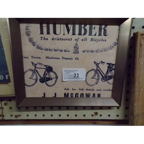 22 - HUMBER BICYCLE ADVERT