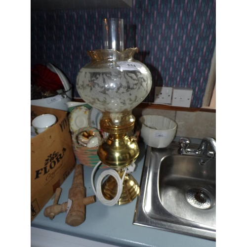 534 - BRASS OIL LAMP (ELECTRIFIED)*