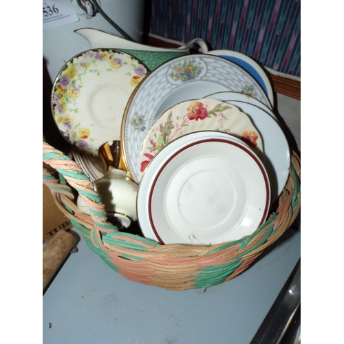 535 - BASKET - ASSORTED PLATES ETC.