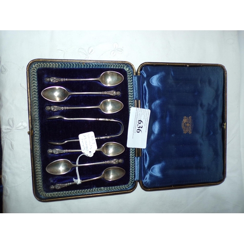 636 - CASED SET SILVER APOSTLE SPOONS & NIPS No.2 SHEFFIELD 1910