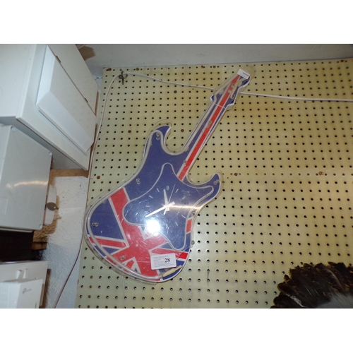 28 - UNION JACK NEON GUITAR CLOCK*