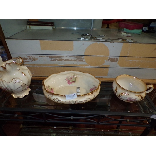 307 - BLAKENEY IRONSTONE JUG & BASIN WITH MATCHING CHAMBER POT