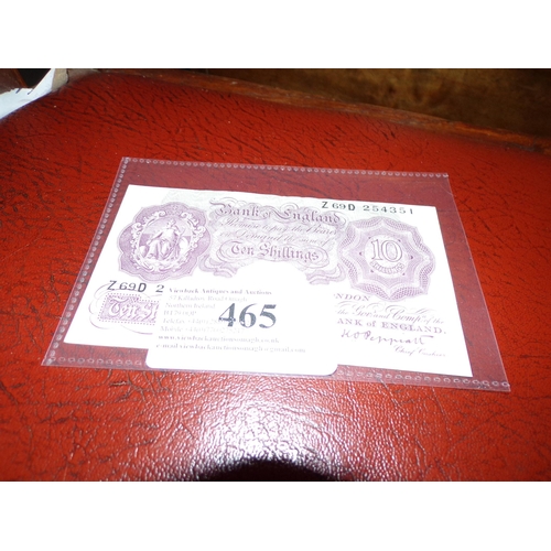 465 - BANK OF ENGLAND 10 SHILLING NOTE