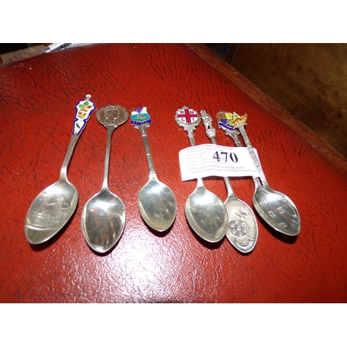 470 - 7 SILVER/ENAMEL SPOONS