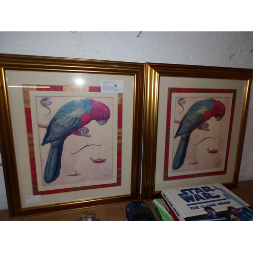 8 - PAIR OF RED MACAW  PRINTS