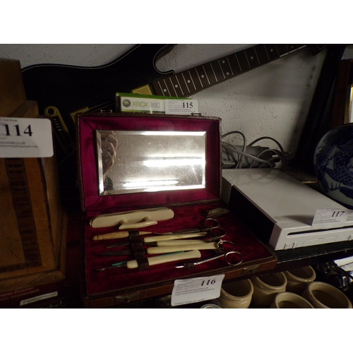 116 - EDWARDIAN CROCODILE CASED MANICURE SET