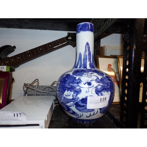 118 - ORIENTAL INFLUENCED BLUE/WHITE VASE