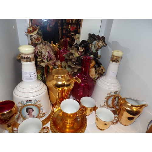 172 - SHELF - TEA SET, FIGURES ETC.