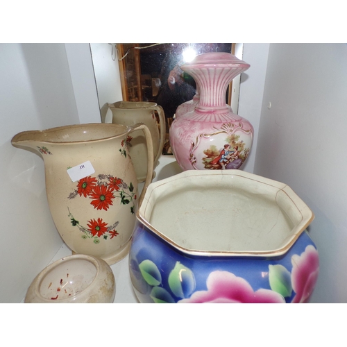 176 - SHELF - CREAMIC JUG & PLANTERS