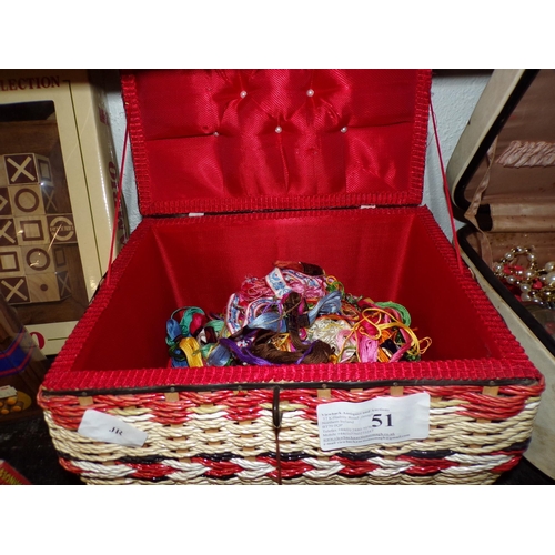 51 - SEWING BOX & EMBROIDERY THREAD