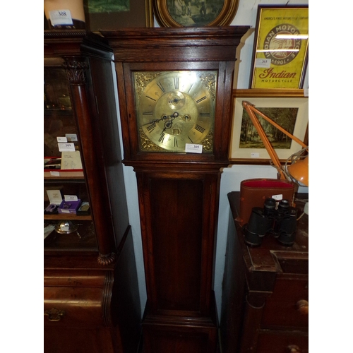 305 - BRASS FACED GRANDFATHER CLOCK IN OAK CASE