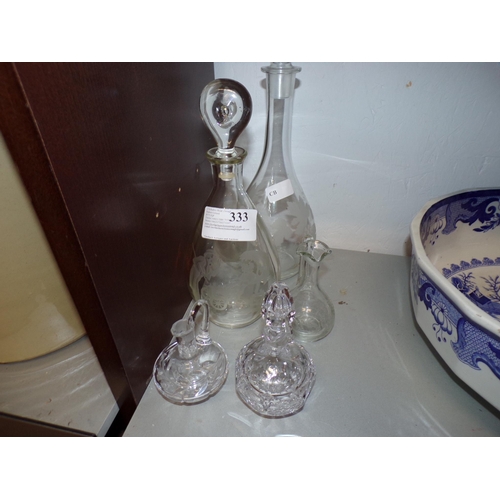 333 - SELECTION OF ETCHED DECANTERS & OTHERS