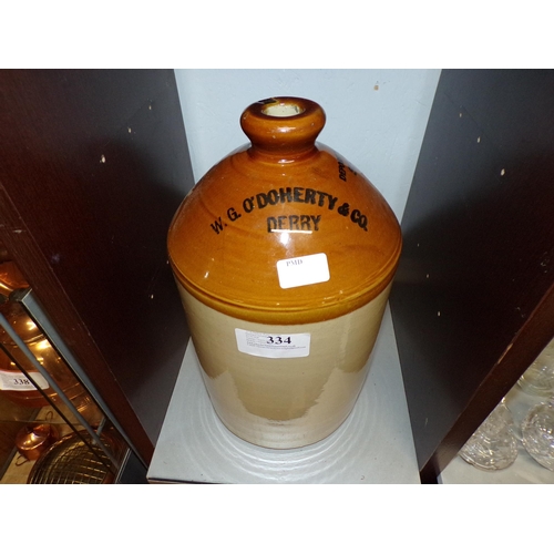 334 - LARGE DERRY WHISKEY CROCKERY FLAGON 16