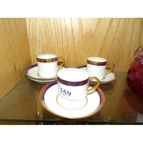 359 - 3 GILT EDGED COFFEE CUPS & SAUCERS